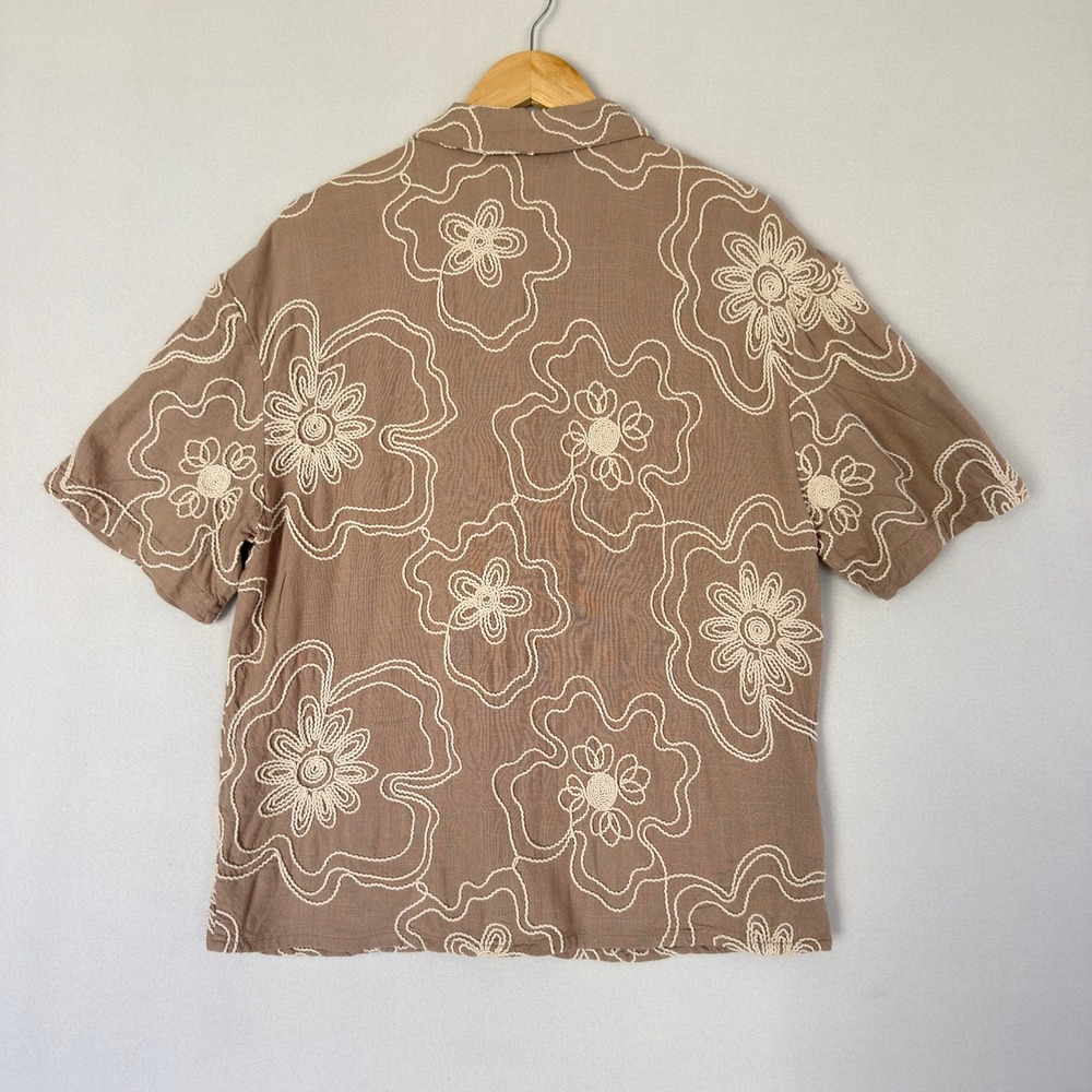 KROST Havana Floral Embroidered Shirt Linen Blend Short Sleeve Button Up Mens XL - Picture 2 of 10